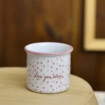 Love You More yazılı kalpli desenli pembe kulplu porselen kupa bardak