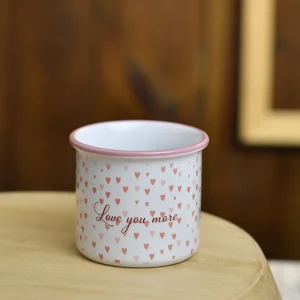 Love You More yazılı kalpli desenli pembe kulplu porselen kupa bardak