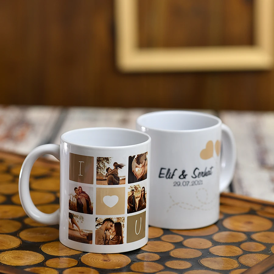 I Love You yazılı kişiye özel fotoğraflı kolaj kupa bardak