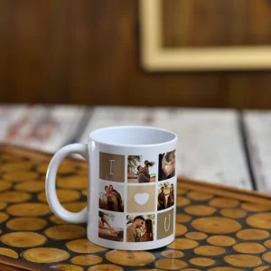 I Love You yazılı kişiye özel fotoğraflı kolaj kupa bardak