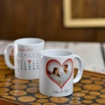 Tarihli kalp tasarımlı kişiye özel fotoğraflı kupa bardak